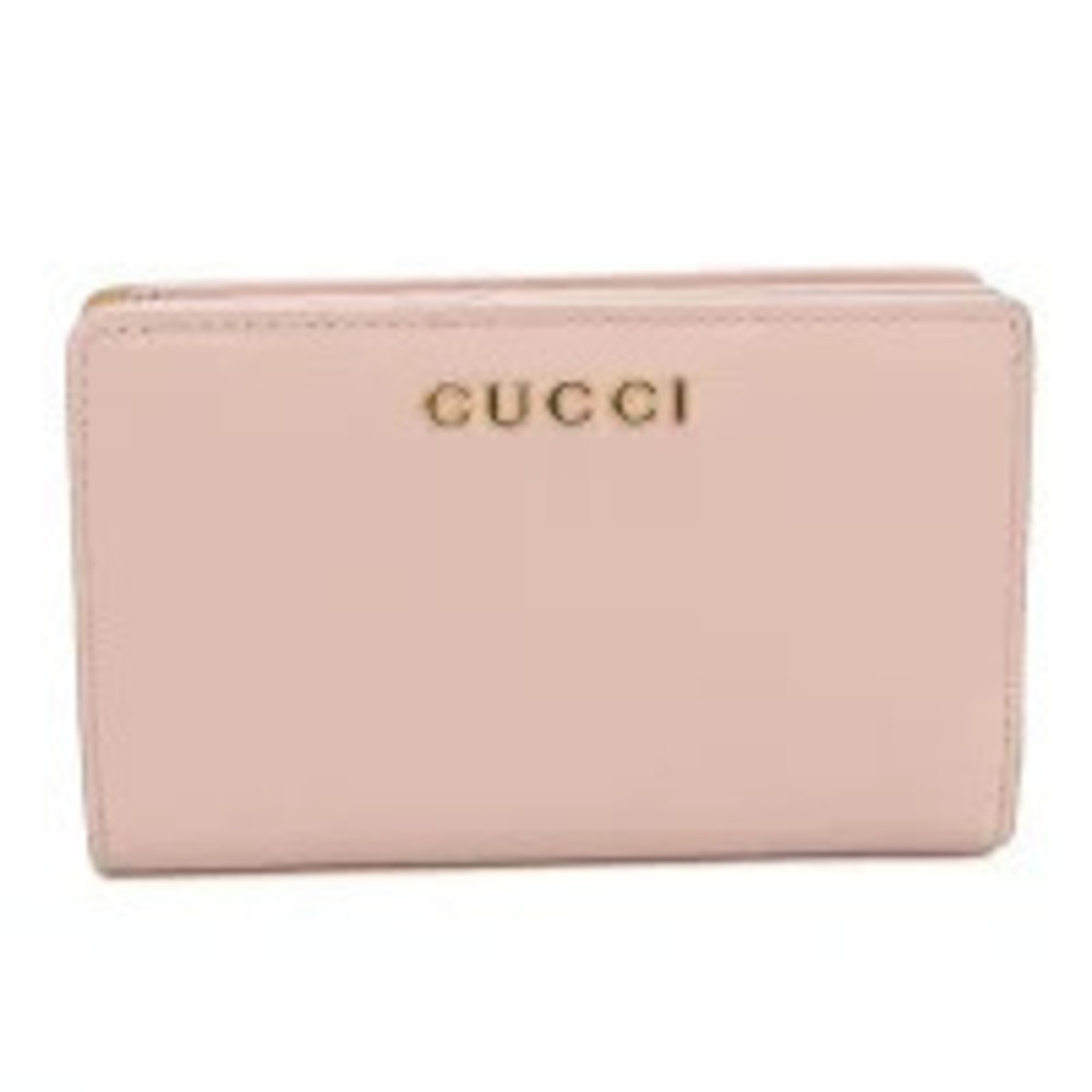 Gucci Bi fold Wallet Script Leather Pink